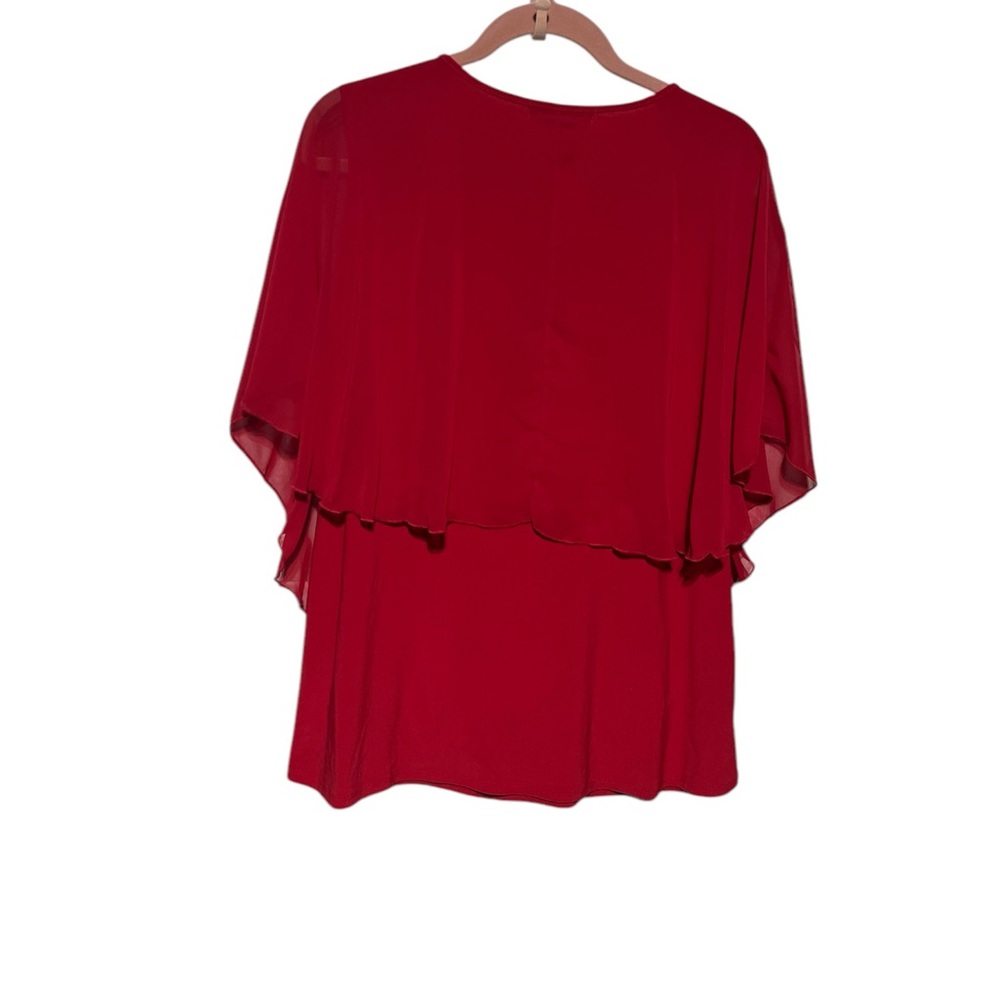 ADELE & MAY TOP W/RHINESTONE BUTTONS/SHEER WOMEN 1X RED FLOWY FAIRY FEMININE‎ - Picture 2 of 7
